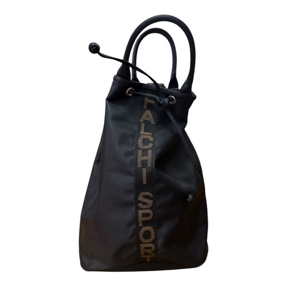 Carlos Falchi Black Textured Tote with Drawstring Closure - Picture 4 of 5